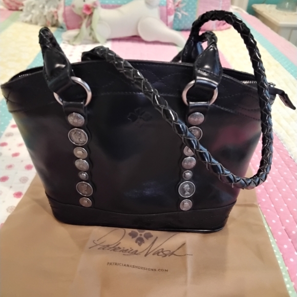 Patricia Nash Zorita Satchel Renaissance Coin Black Leather Tote Braided Purse - Picture 5 of 6